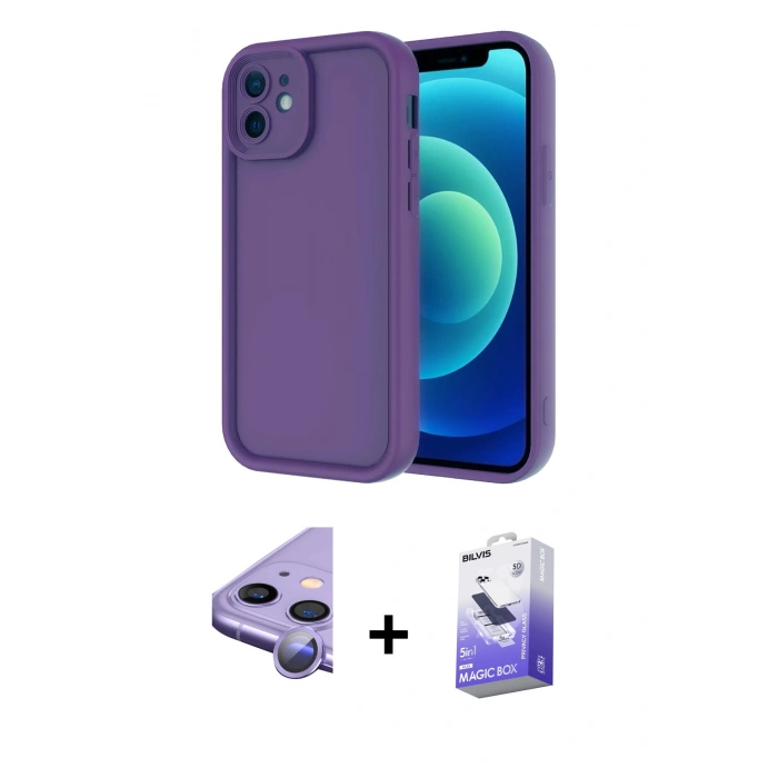 MARSİLYAN™- iPhone 11 Kılıf Yankı Yansıma Özel Seri - Siyah Bilvis 5in1 5D Magic Hayalet Cam Ekran Koruyucu + Raze Metal Kamera Lens - MR