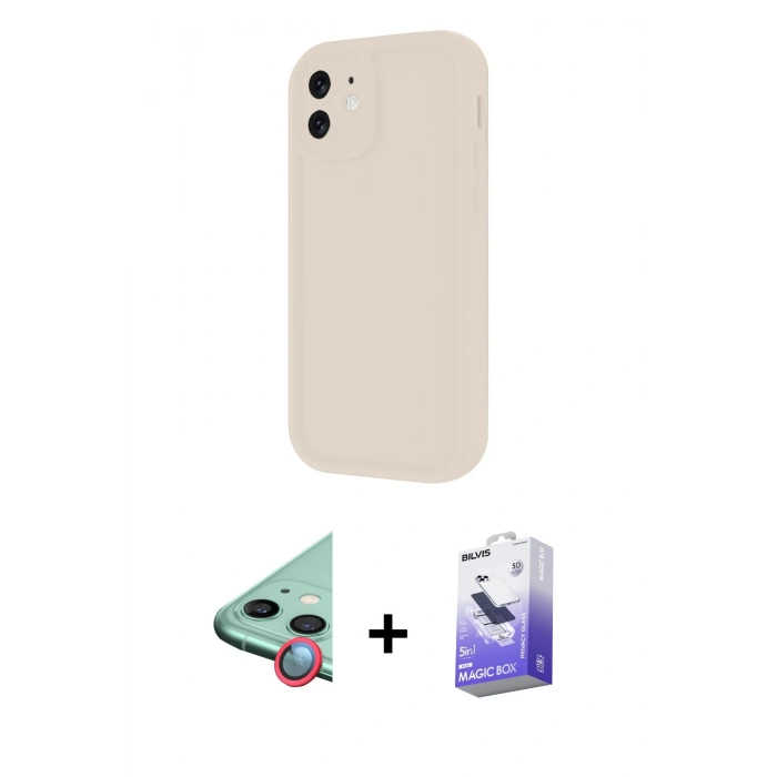 MARSİLYAN™- iPhone 11 Kılıf Yankı Yansıma Özel Seri - Siyah Bilvis 5in1 5D Magic Hayalet Cam Ekran Koruyucu + Kırmızı Raze Metal Kamera Lens