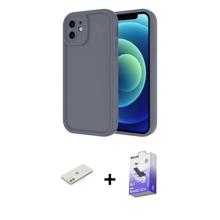 MARSİLYAN™- iPhone 11 Kılıf Yankı Yansıma Özel Seri - Siyah Bilvis 5in1 5D Magic Hayalet Cam Ekran Koruyucu + Renkli Kamera Lens Koruma Cam - TU