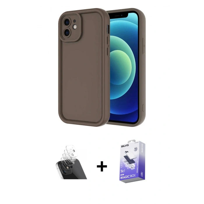 MARSİLYAN™- iPhone 11 Kılıf Yankı Yansıma Özel Seri - Siyah Bilvis 5in1 5D Magic Hayalet Cam Ekran Koruyucu + Kamera Lens Koruma Cam - SF