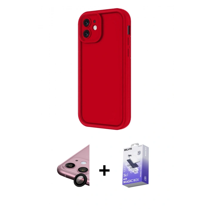 MARSİLYAN™- iPhone 11 Kılıf Yankı Yansıma Özel Seri - Siyah Bilvis 5in1 5D Magic Hayalet Cam Ekran Koruyucu + Raze Metal Kamera Lens - SH