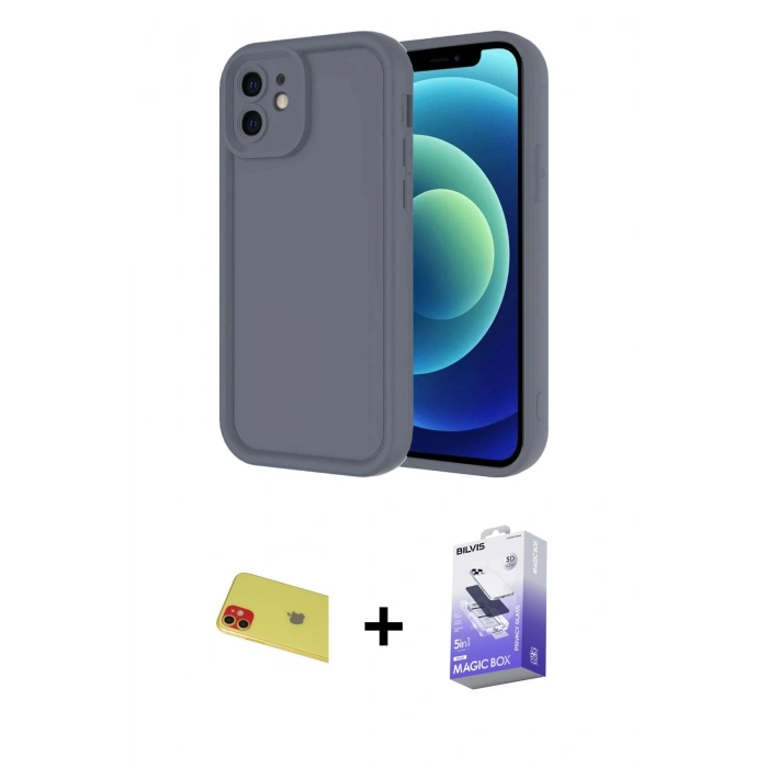 MARSİLYAN™- iPhone 11 Kılıf Yankı Yansıma Özel Seri - Siyah Bilvis 5in1 5D Magic Hayalet Cam Ekran Koruyucu + Kırmızı Rainbow Kamera Lens Koruma Cam