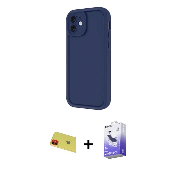 MARSİLYAN™- iPhone 11 Kılıf Yankı Yansıma Özel Seri - Siyah Bilvis 5in1 5D Magic Hayalet Cam Ekran Koruyucu + Kırmızı Rainbow Kamera Lens Koruma Cam