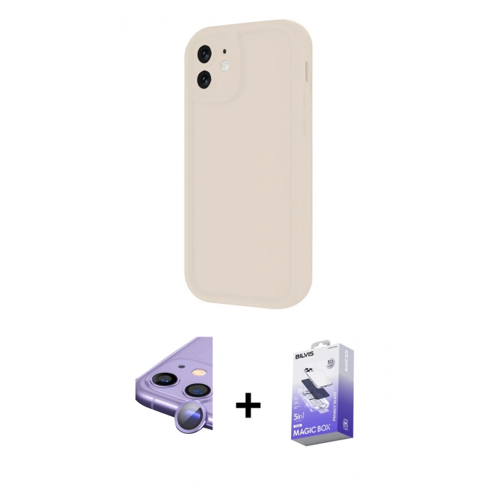 MARSİLYAN™- iPhone 11 Kılıf Yankı Yansıma Özel Seri - Siyah Bilvis 5in1 5D Magic Hayalet Cam Ekran Koruyucu + Raze Metal Kamera Lens - MR