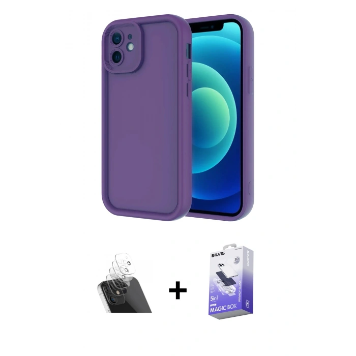 MARSİLYAN™- iPhone 11 Kılıf Yankı Yansıma Özel Seri - Siyah Bilvis 5in1 5D Magic Hayalet Cam Ekran Koruyucu + Kamera Lens Koruma Cam - SF
