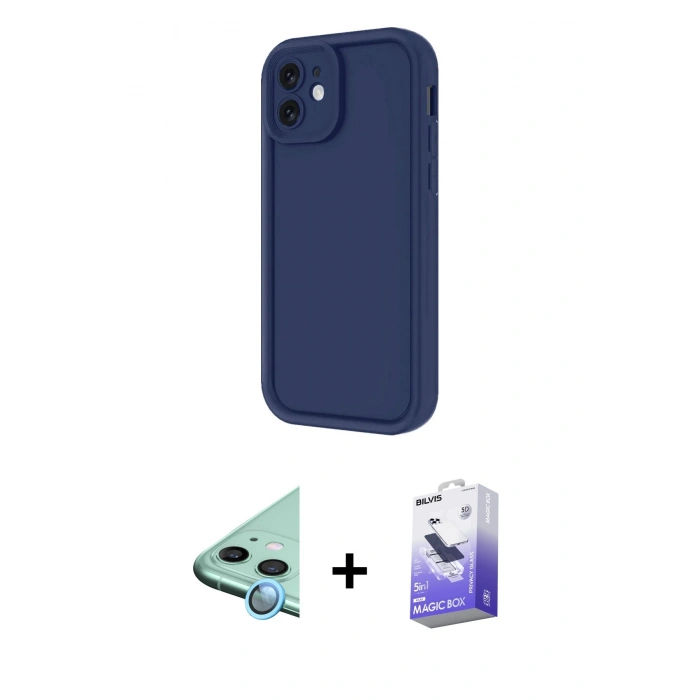 MARSİLYAN™- iPhone 11 Kılıf Yankı Yansıma Özel Seri - Siyah Bilvis 5in1 5D Magic Hayalet Cam Ekran Koruyucu + Raze Metal Kamera Lens - MI