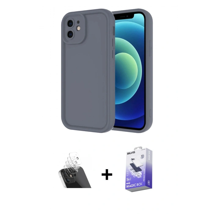 MARSİLYAN™- iPhone 11 Kılıf Yankı Yansıma Özel Seri - Siyah Bilvis 5in1 5D Magic Hayalet Cam Ekran Koruyucu + Kamera Lens Koruma Cam - SF