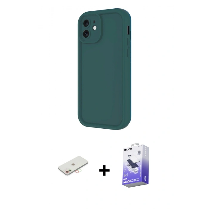 MARSİLYAN™- iPhone 11 Kılıf Yankı Yansıma Özel Seri - Siyah Bilvis 5in1 5D Magic Hayalet Cam Ekran Koruyucu + Renkli Kamera Lens Koruma Cam - YL