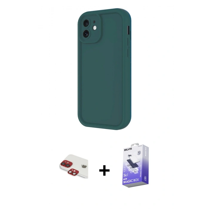 MARSİLYAN™- iPhone 11 Kılıf Yankı Yansıma Özel Seri - Siyah Bilvis 5in1 5D Magic Hayalet Cam Ekran Koruyucu + Pers Alüminyum Kamera Lens - KI