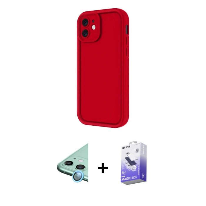 MARSİLYAN™- iPhone 11 Kılıf Yankı Yansıma Özel Seri - Siyah Bilvis 5in1 5D Magic Hayalet Cam Ekran Koruyucu + Raze Metal Kamera Lens - MI