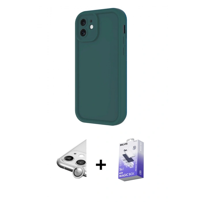 MARSİLYAN™- iPhone 11 Kılıf Yankı Yansıma Özel Seri - Siyah Bilvis 5in1 5D Magic Hayalet Cam Ekran Koruyucu + Raze Metal Kamera Lens - GS