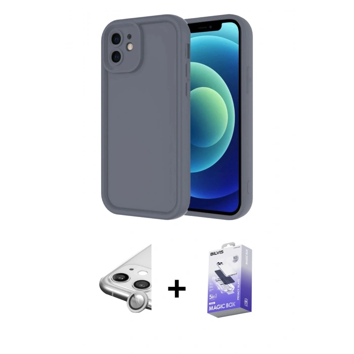 MARSİLYAN™- iPhone 11 Kılıf Yankı Yansıma Özel Seri - Siyah Bilvis 5in1 5D Magic Hayalet Cam Ekran Koruyucu + Raze Metal Kamera Lens - GS