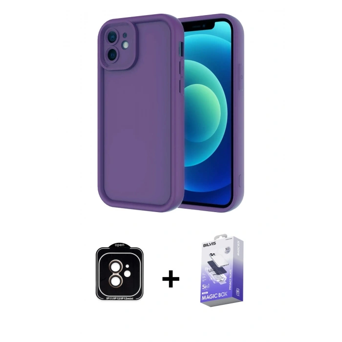 MARSİLYAN™- iPhone 11 Kılıf Yankı Yansıma Özel Seri - Siyah Bilvis 5in1 5D Magic Hayalet Cam Ekran Koruyucu + PVD Metal Kamera Lens - TU