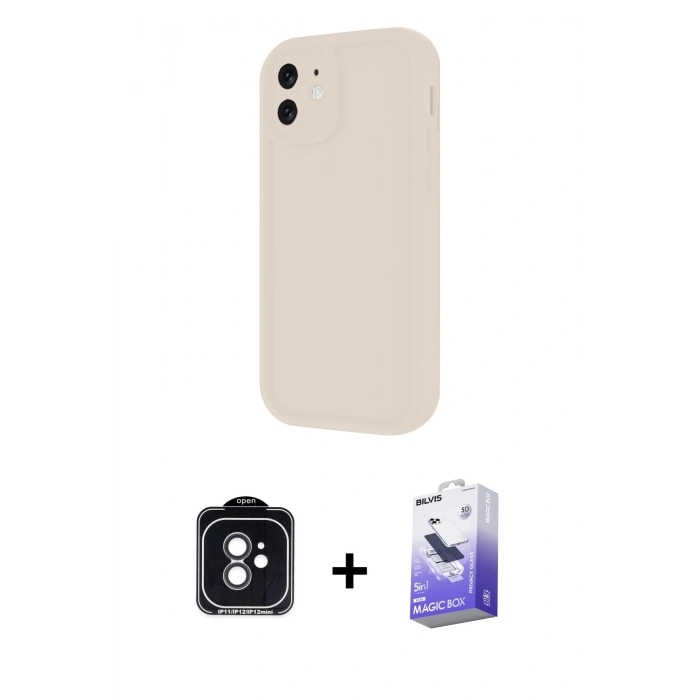 MARSİLYAN™- iPhone 11 Kılıf Yankı Yansıma Özel Seri - Siyah Bilvis 5in1 5D Magic Hayalet Cam Ekran Koruyucu + PVD Metal Kamera Lens - SH