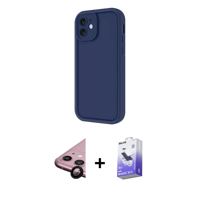 MARSİLYAN™- iPhone 11 Kılıf Yankı Yansıma Özel Seri - Siyah Bilvis 5in1 5D Magic Hayalet Cam Ekran Koruyucu + Raze Metal Kamera Lens - SH