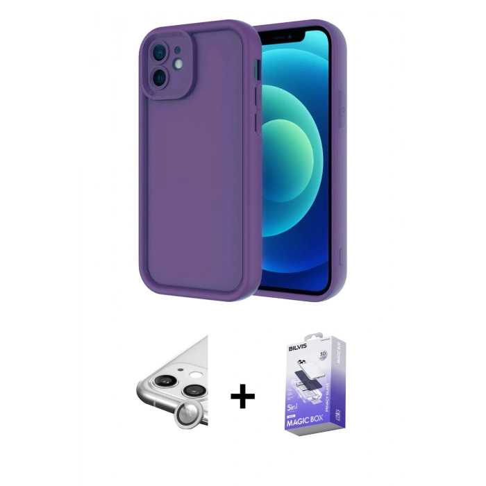 MARSİLYAN™- iPhone 11 Kılıf Yankı Yansıma Özel Seri - Siyah Bilvis 5in1 5D Magic Hayalet Cam Ekran Koruyucu + Raze Metal Kamera Lens - GS