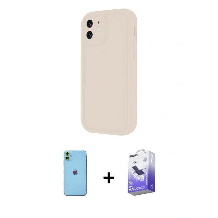MARSİLYAN™- iPhone 11 Kılıf Yankı Yansıma Özel Seri - Siyah Bilvis 5in1 5D Magic Hayalet Cam Ekran Koruyucu + Neon Fosforlu Kamera Lens - YL