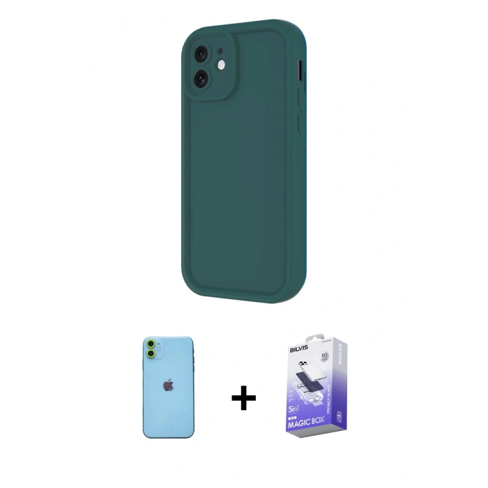 MARSİLYAN™- iPhone 11 Kılıf Yankı Yansıma Özel Seri - Siyah Bilvis 5in1 5D Magic Hayalet Cam Ekran Koruyucu + Neon Fosforlu Kamera Lens - YL