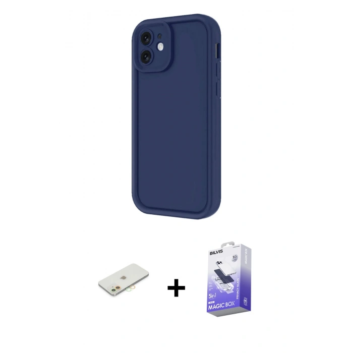 MARSİLYAN™- iPhone 11 Kılıf Yankı Yansıma Özel Seri - Siyah Bilvis 5in1 5D Magic Hayalet Cam Ekran Koruyucu + Renkli Kamera Lens Koruma Cam - TU