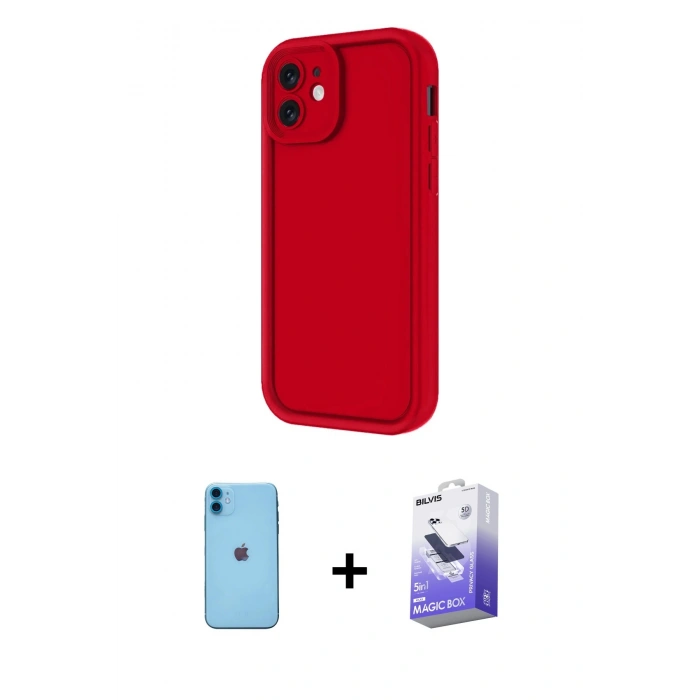 MARSİLYAN™- iPhone 11 Kılıf Yankı Yansıma Özel Seri - Siyah Bilvis 5in1 5D Magic Hayalet Cam Ekran Koruyucu + Neon Fosforlu Kamera Lens - MI