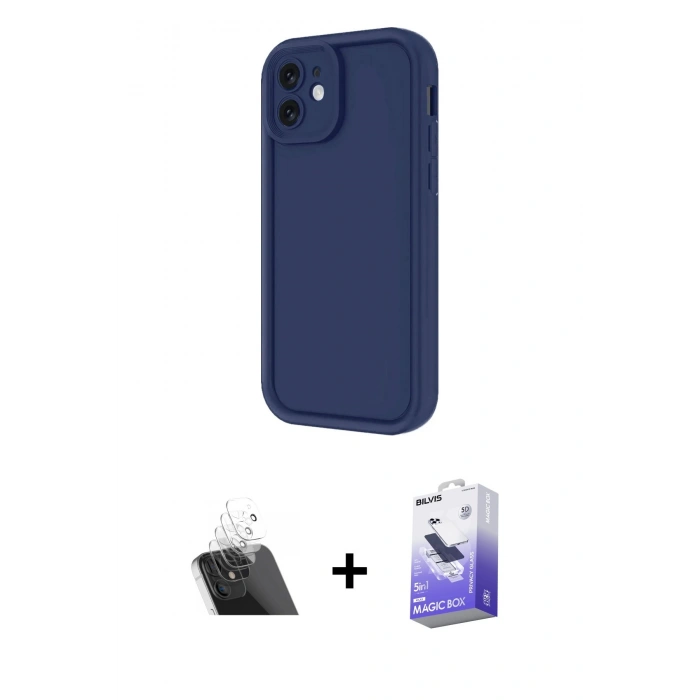 MARSİLYAN™- iPhone 11 Kılıf Yankı Yansıma Özel Seri - Siyah Bilvis 5in1 5D Magic Hayalet Cam Ekran Koruyucu + Kamera Lens Koruma Cam - SF