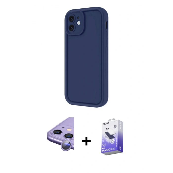 MARSİLYAN™- iPhone 11 Kılıf Yankı Yansıma Özel Seri - Siyah Bilvis 5in1 5D Magic Hayalet Cam Ekran Koruyucu + Raze Metal Kamera Lens - MR