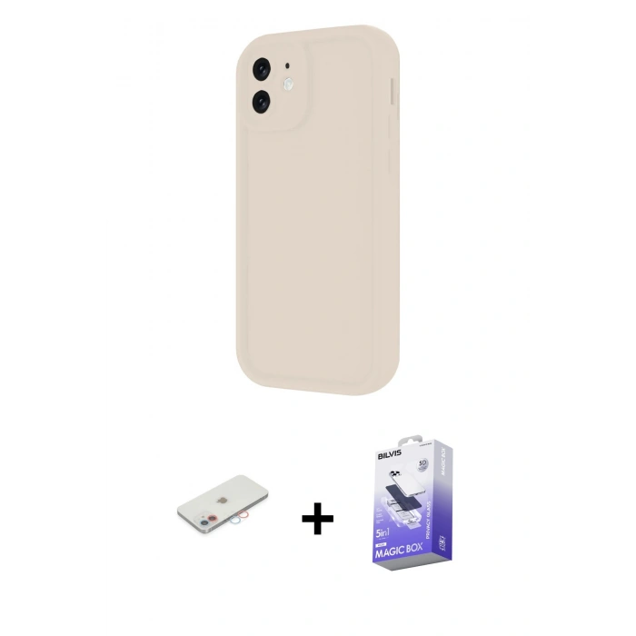 MARSİLYAN™- iPhone 11 Kılıf Yankı Yansıma Özel Seri - Siyah Bilvis 5in1 5D Magic Hayalet Cam Ekran Koruyucu + Renkli Kamera Lens Koruma Cam - PE