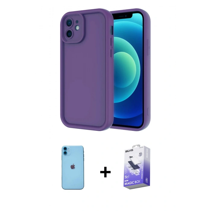 MARSİLYAN™- iPhone 11 Kılıf Yankı Yansıma Özel Seri - Siyah Bilvis 5in1 5D Magic Hayalet Cam Ekran Koruyucu + Neon Fosforlu Kamera Lens - MI