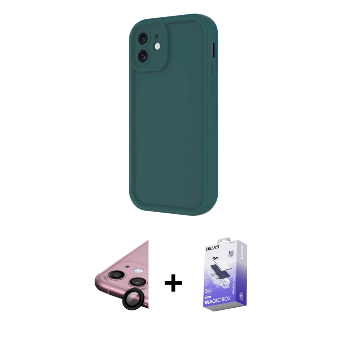 MARSİLYAN™- iPhone 11 Kılıf Yankı Yansıma Özel Seri - Siyah Bilvis 5in1 5D Magic Hayalet Cam Ekran Koruyucu + Raze Metal Kamera Lens - SH