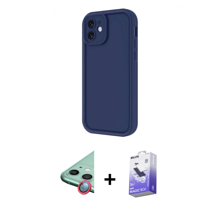 MARSİLYAN™- iPhone 11 Kılıf Yankı Yansıma Özel Seri - Siyah Bilvis 5in1 5D Magic Hayalet Cam Ekran Koruyucu + Kırmızı Raze Metal Kamera Lens