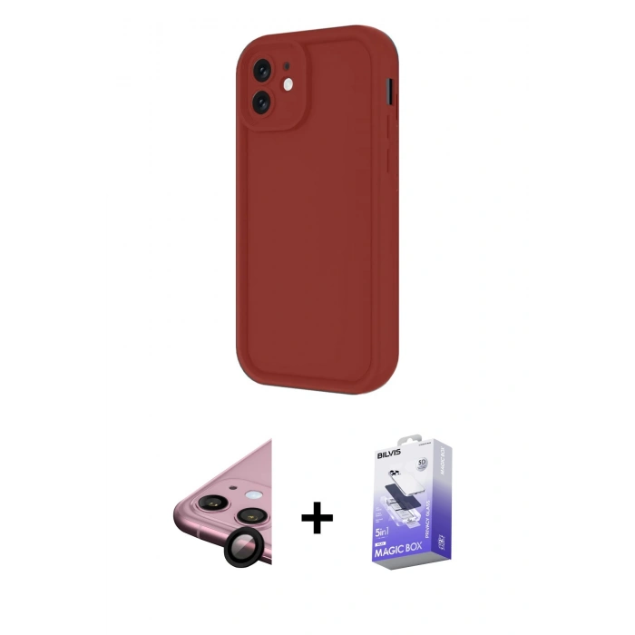 MARSİLYAN™- iPhone 11 Kılıf Yankı Yansıma Özel Seri - Siyah Bilvis 5in1 5D Magic Hayalet Cam Ekran Koruyucu + Raze Metal Kamera Lens - SH