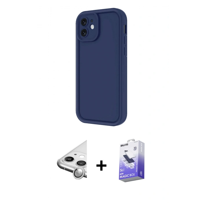 MARSİLYAN™- iPhone 11 Kılıf Yankı Yansıma Özel Seri - Siyah Bilvis 5in1 5D Magic Hayalet Cam Ekran Koruyucu + Raze Metal Kamera Lens - GS