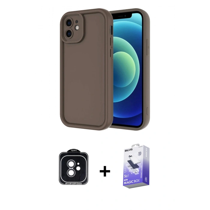 MARSİLYAN™- iPhone 11 Kılıf Yankı Yansıma Özel Seri - Siyah Bilvis 5in1 5D Magic Hayalet Cam Ekran Koruyucu + PVD Metal Kamera Lens - SH