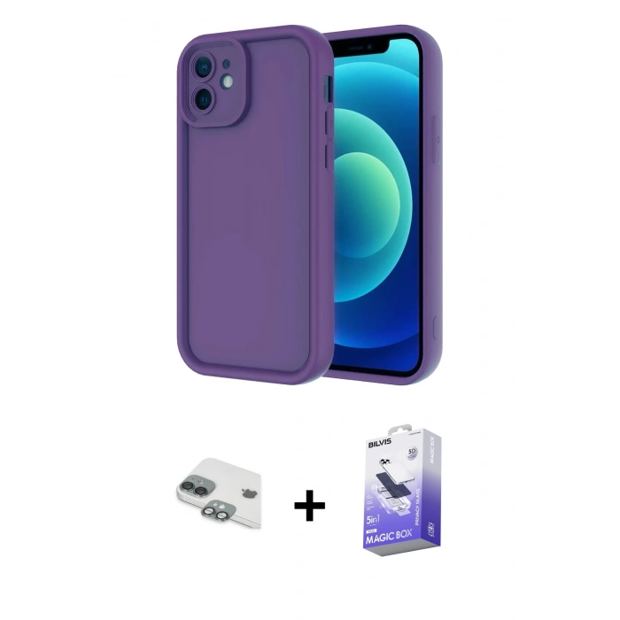MARSİLYAN™- iPhone 11 Kılıf Yankı Yansıma Özel Seri - Siyah Bilvis 5in1 5D Magic Hayalet Cam Ekran Koruyucu + Pers Alüminyum Kamera Lens - YL