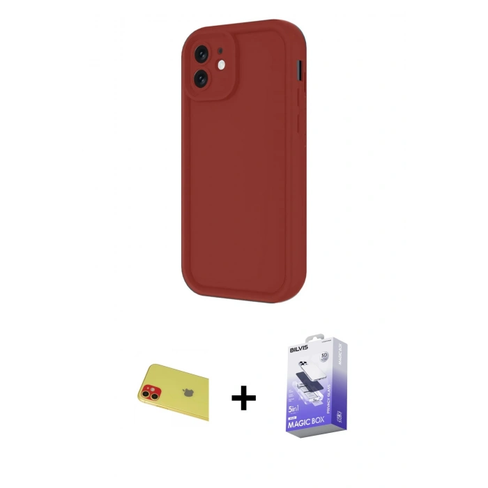 MARSİLYAN™- iPhone 11 Kılıf Yankı Yansıma Özel Seri - Siyah Bilvis 5in1 5D Magic Hayalet Cam Ekran Koruyucu + Kırmızı Rainbow Kamera Lens Koruma Cam