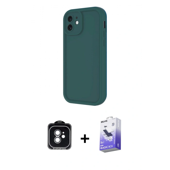 MARSİLYAN™- iPhone 11 Kılıf Yankı Yansıma Özel Seri - Siyah Bilvis 5in1 5D Magic Hayalet Cam Ekran Koruyucu + PVD Metal Kamera Lens - YL