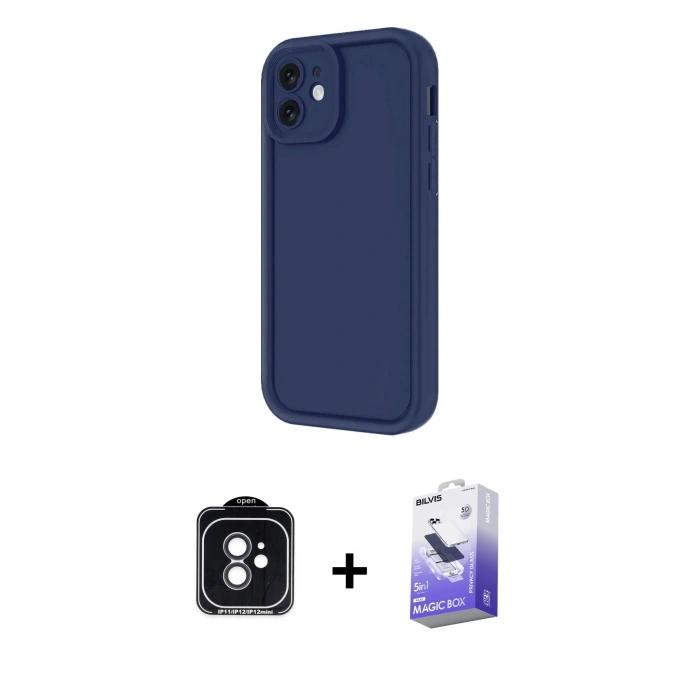 MARSİLYAN™- iPhone 11 Kılıf Yankı Yansıma Özel Seri - Siyah Bilvis 5in1 5D Magic Hayalet Cam Ekran Koruyucu + PVD Metal Kamera Lens - SH