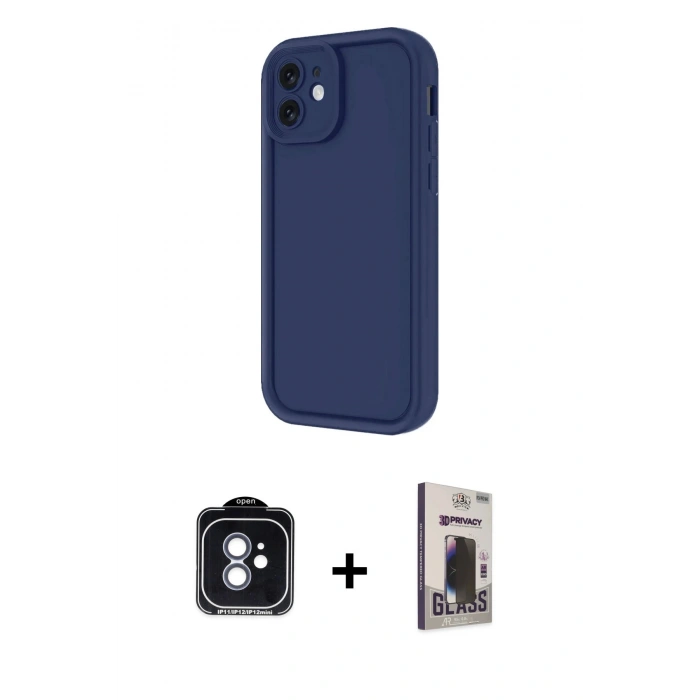 MARSİLYAN™- iPhone 11 Kılıf Yankı Yansıma Özel Seri - Siyah Bilvis Hayalet Cam Ekran Koruyucu + PVD Metal Kamera Lens - MI