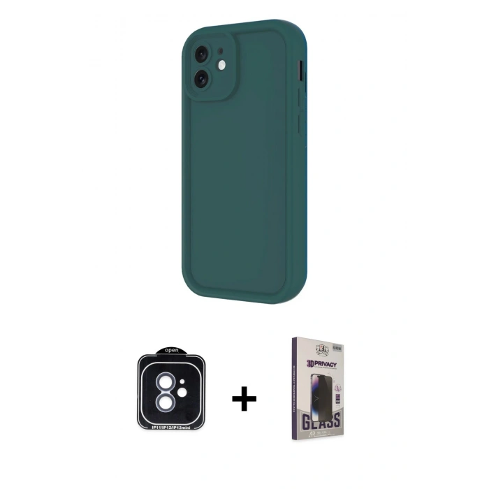 MARSİLYAN™- iPhone 11 Kılıf Yankı Yansıma Özel Seri - Siyah Bilvis Hayalet Cam Ekran Koruyucu + PVD Metal Kamera Lens - MI