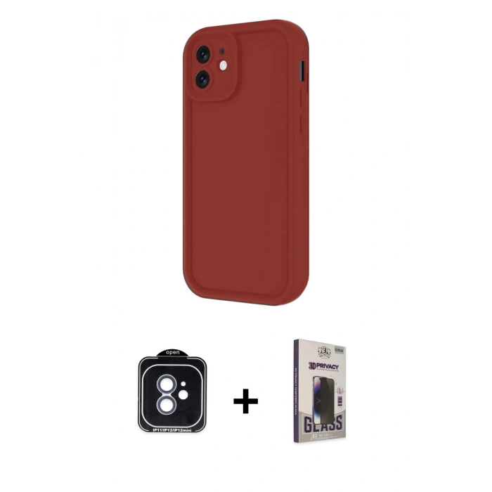 MARSİLYAN™- iPhone 11 Kılıf Yankı Yansıma Özel Seri - Siyah Bilvis Hayalet Cam Ekran Koruyucu + PVD Metal Kamera Lens - MI
