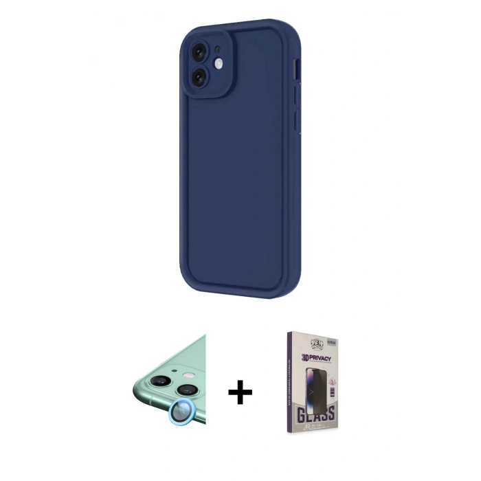 MARSİLYAN™- iPhone 11 Kılıf Yankı Yansıma Özel Seri - Siyah Bilvis Hayalet Cam Ekran Koruyucu + Raze Metal Kamera Lens - MI