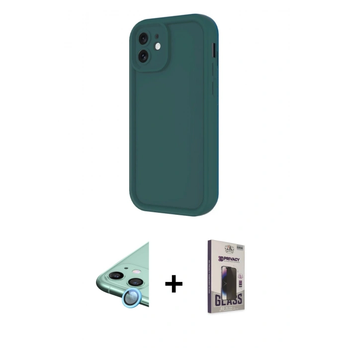 MARSİLYAN™- iPhone 11 Kılıf Yankı Yansıma Özel Seri - Siyah Bilvis Hayalet Cam Ekran Koruyucu + Raze Metal Kamera Lens - MI