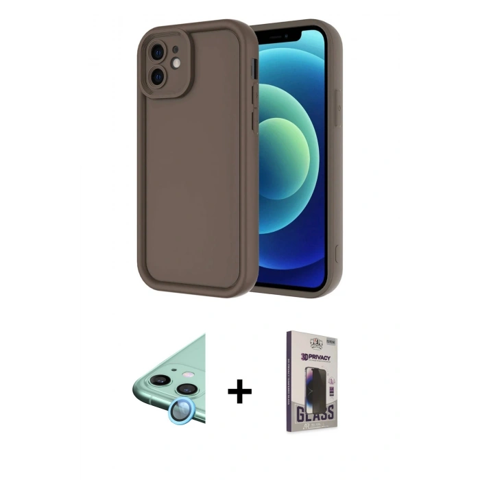 MARSİLYAN™- iPhone 11 Kılıf Yankı Yansıma Özel Seri - Siyah Bilvis Hayalet Cam Ekran Koruyucu + Raze Metal Kamera Lens - MI