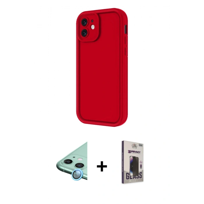 MARSİLYAN™- iPhone 11 Kılıf Yankı Yansıma Özel Seri - Siyah Bilvis Hayalet Cam Ekran Koruyucu + Raze Metal Kamera Lens - MI