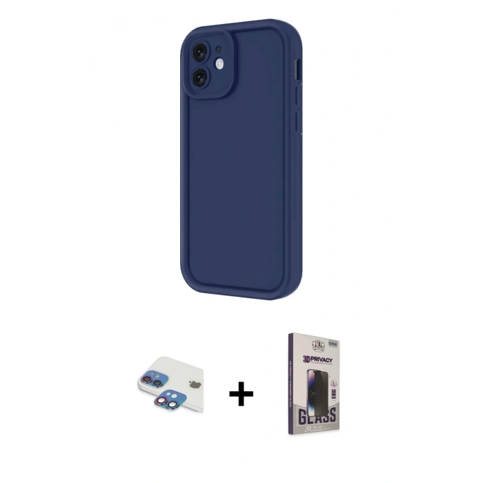 MARSİLYAN™- iPhone 11 Kılıf Yankı Yansıma Özel Seri - Siyah Bilvis Hayalet Cam Ekran Koruyucu + Pers Alüminyum Kamera Lens - GI