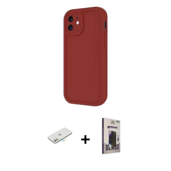 MARSİLYAN™- iPhone 11 Kılıf Yankı Yansıma Özel Seri - Siyah Bilvis Hayalet Cam Ekran Koruyucu + Renkli Kamera Lens Koruma Cam - SI
