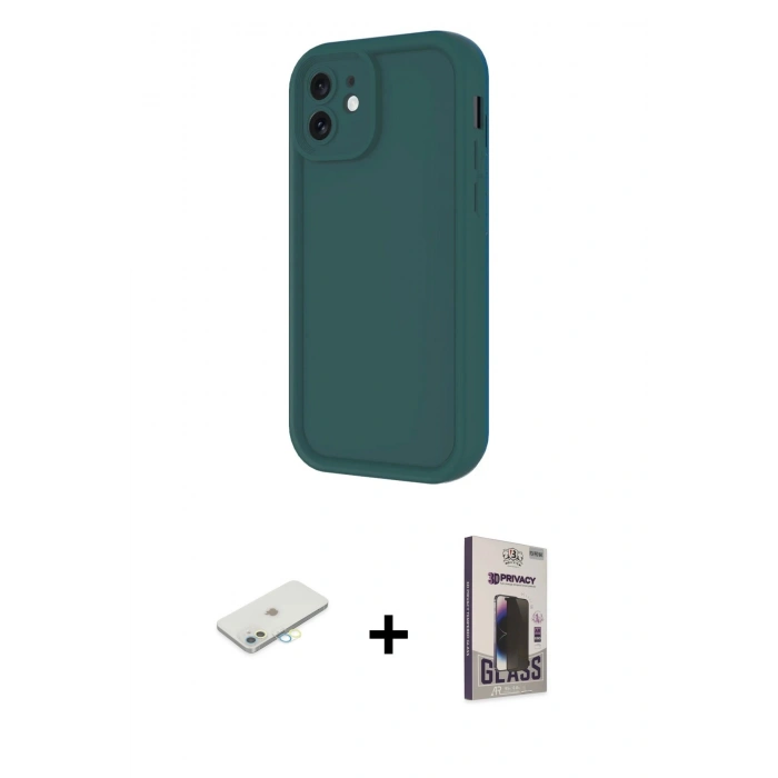 MARSİLYAN™- iPhone 11 Kılıf Yankı Yansıma Özel Seri - Siyah Bilvis Hayalet Cam Ekran Koruyucu + Renkli Kamera Lens Koruma Cam - SI