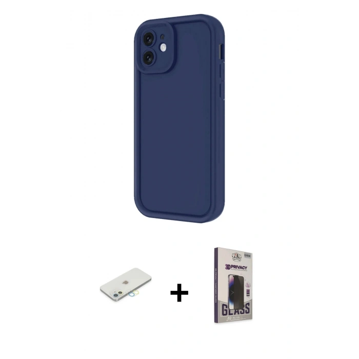 MARSİLYAN™- iPhone 11 Kılıf Yankı Yansıma Özel Seri - Siyah Bilvis Hayalet Cam Ekran Koruyucu + Renkli Kamera Lens Koruma Cam - SI