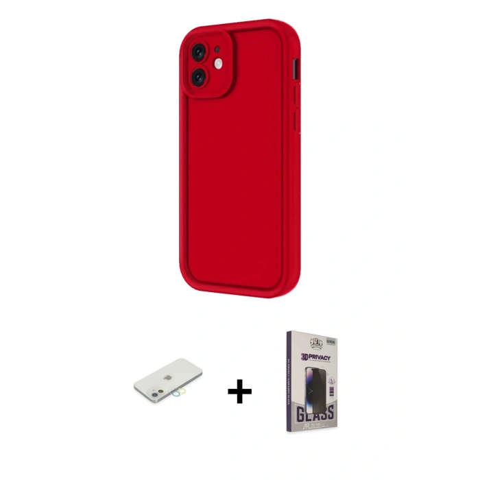 MARSİLYAN™- iPhone 11 Kılıf Yankı Yansıma Özel Seri - Siyah Bilvis Hayalet Cam Ekran Koruyucu + Renkli Kamera Lens Koruma Cam - SI