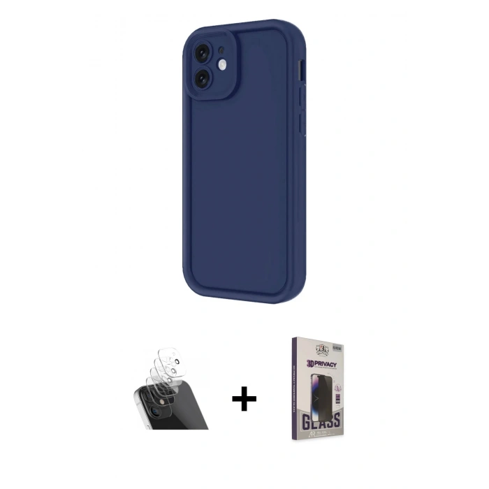 MARSİLYAN™- iPhone 11 Kılıf Yankı Yansıma Özel Seri - Siyah Bilvis Hayalet Cam Ekran Koruyucu + Kamera Lens Koruma Cam - SF